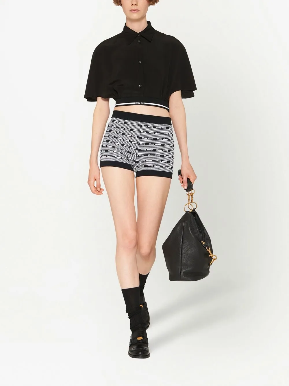Miu Miu Cropped shirt - Zwart