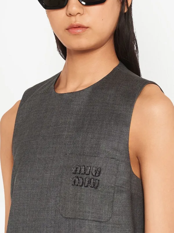 Miu Miu Grisaille logo-embroidered Mini Dress | Grey | FARFETCH