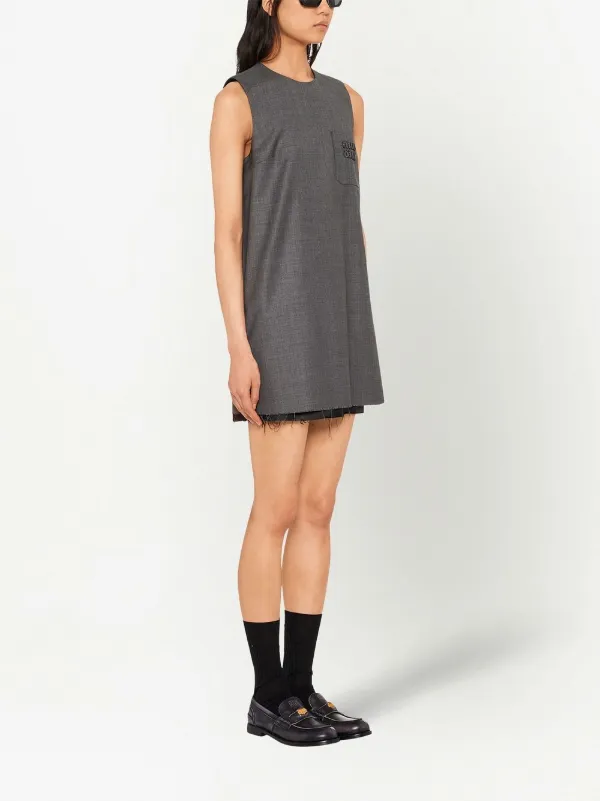 Miu Miu Grisaille logo-embroidered Mini Dress | Grey | FARFETCH