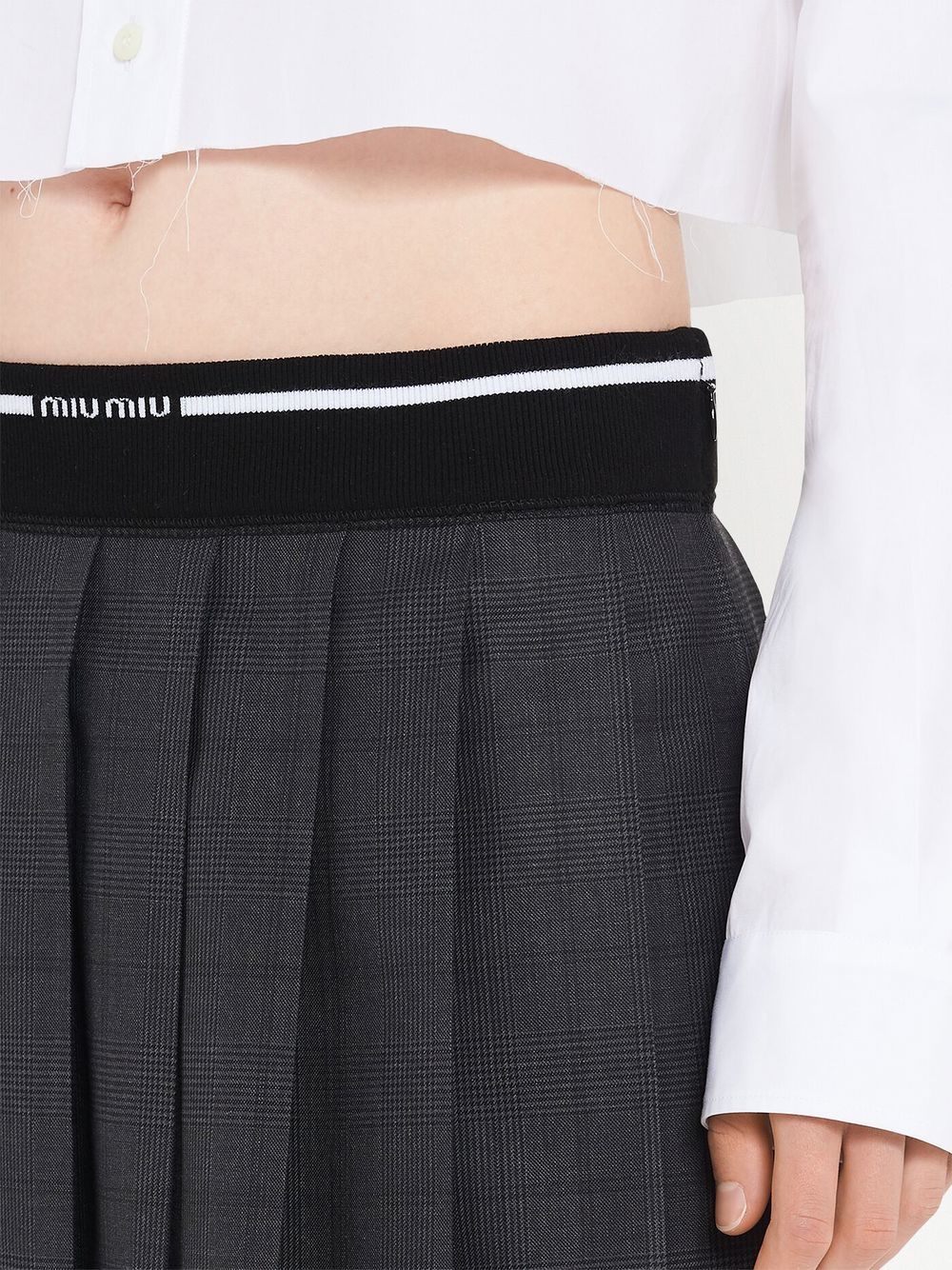 Shop Miu Miu Glen Plaid-check Pleated Mini Skirt In Grey