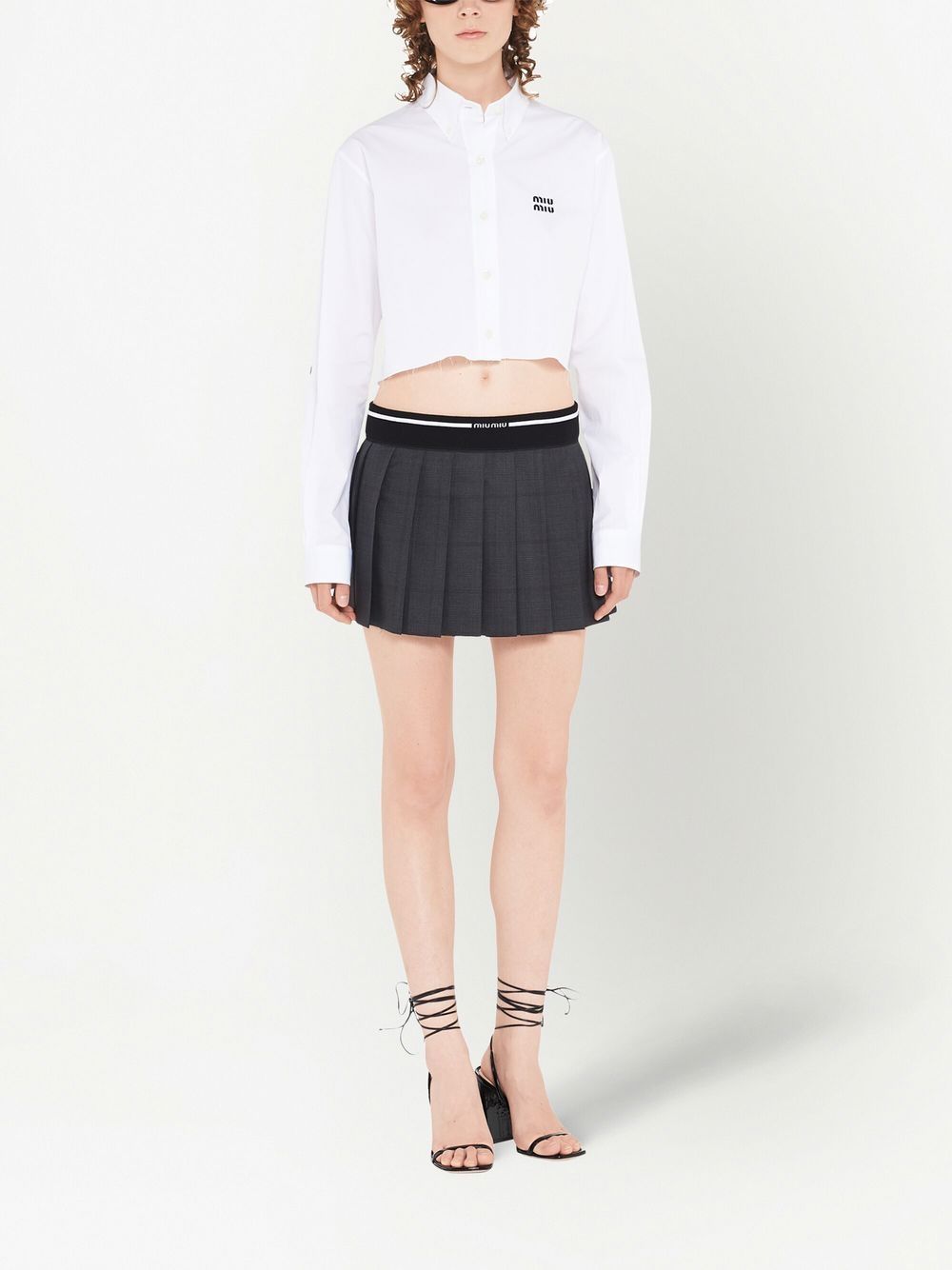 Shop Miu Miu Glen Plaid-check Pleated Mini Skirt In Grey