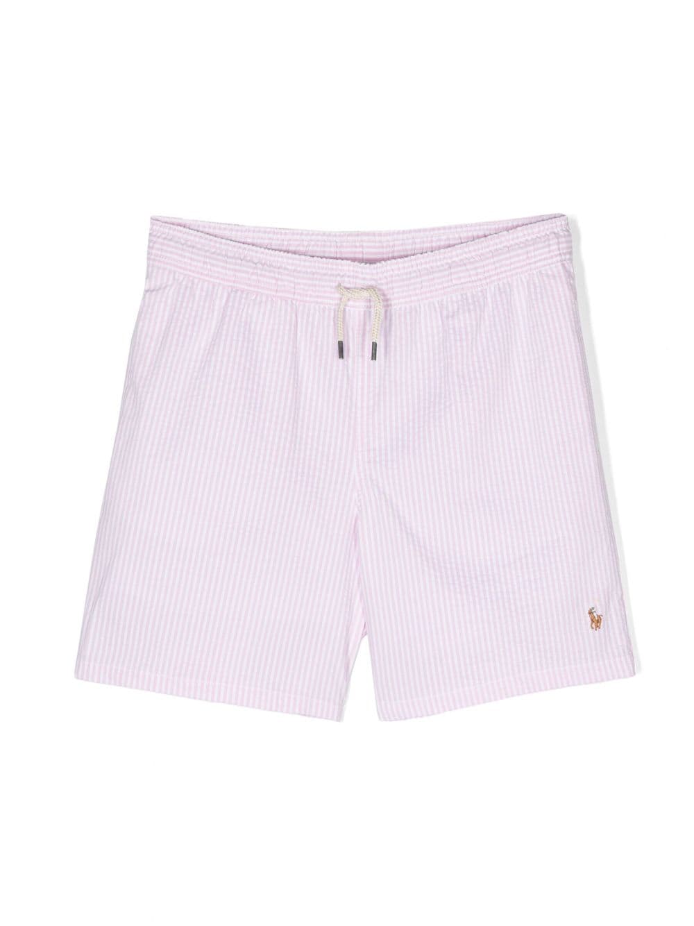 Shop Ralph Lauren Polo Pony Striped Swim Shorts In Pink