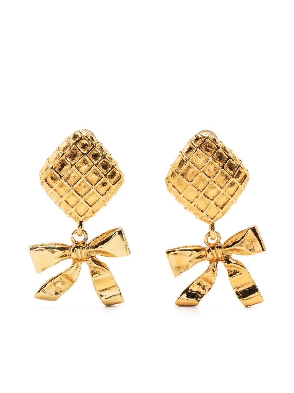 

Chanel Pre-Owned 1986-1994 bow-pendant clip-on earrings - Gold