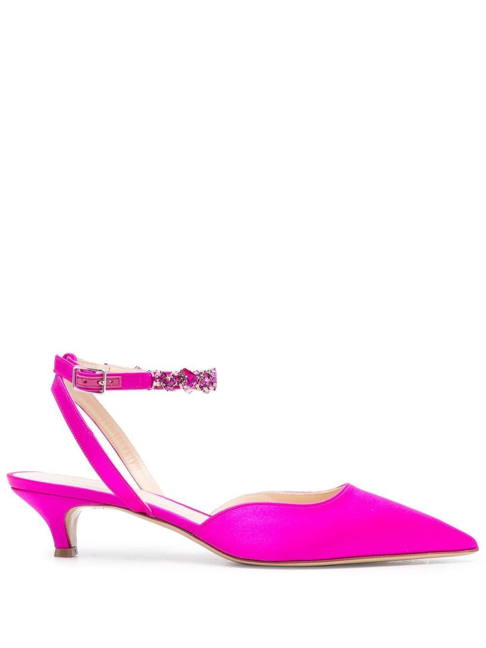 Shop P.a.r.o.s.h 50mm Satin Crystal-detail Pumps In Pink