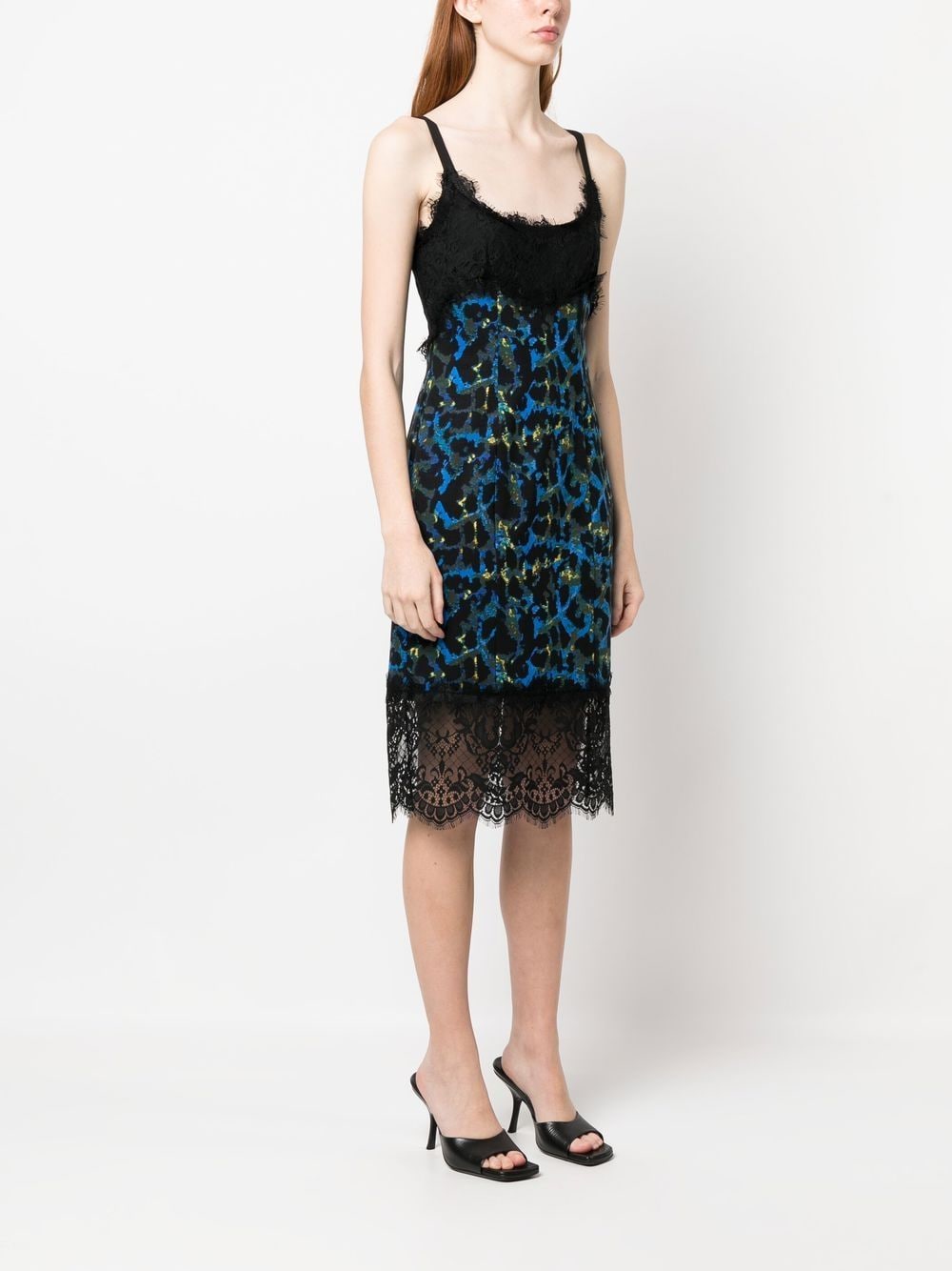 Shop Diane Von Furstenberg Leopard Print Lace-trim Midi Dress In Black