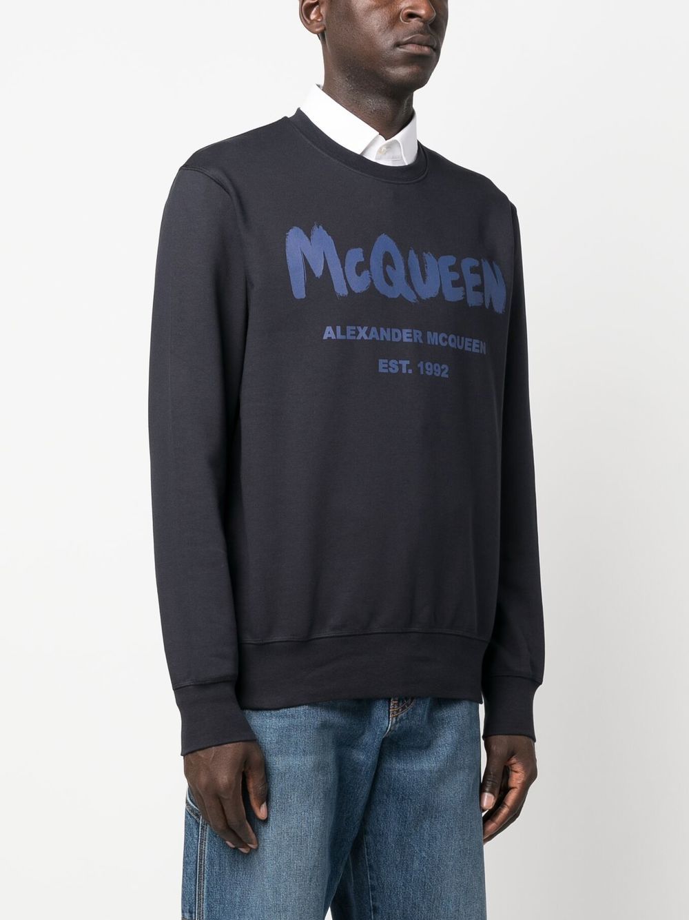 Shop Alexander Mcqueen Graffiti Logo-print Sweatshirt In Blue