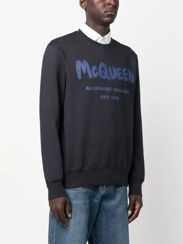 Alexander McQueen Graffiti logo-print Sweatshirt | Blue | FARFETCH