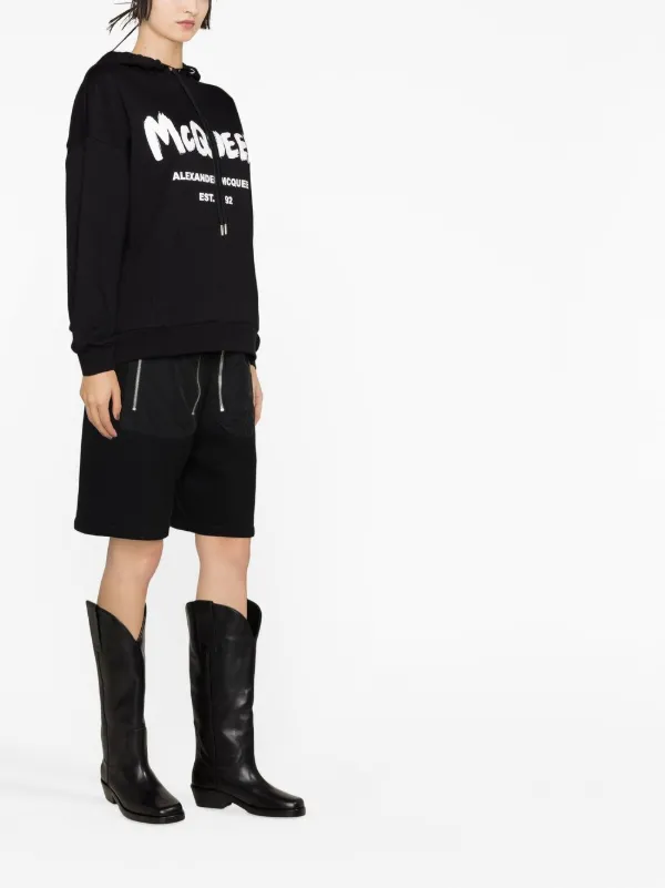 Alexander McQueen Hoodie a Logo Imprime Noir FARFETCH FR