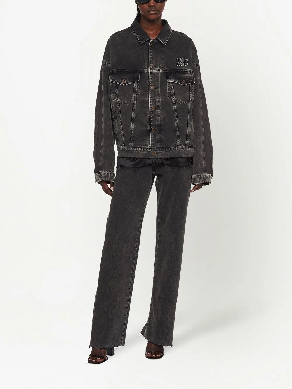Button-fastening Denim Jacket In Black