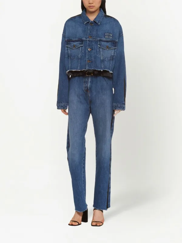 Miu Miu logo-patch Denim Jacket - Farfetch