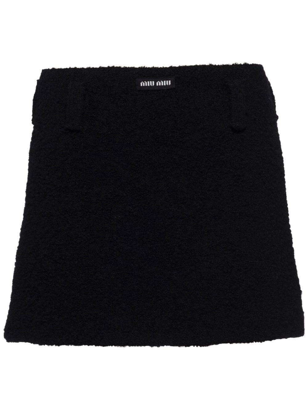 Shop Miu Miu Logo-patch Bouclé Miniskirt In Black