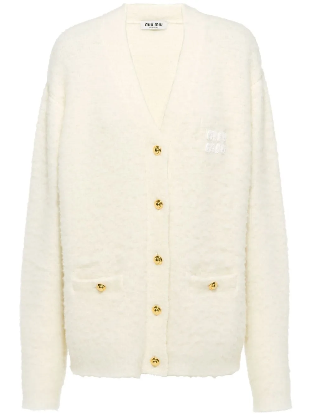 

Miu Miu logo-patch shearling cardigan - White