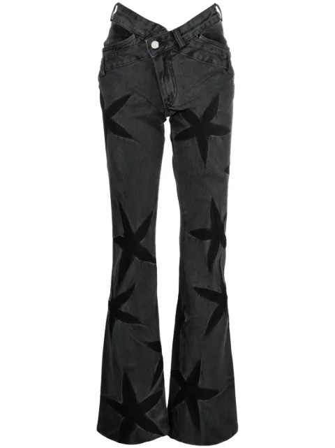 Masha Popova floral-patch bootcut jeans