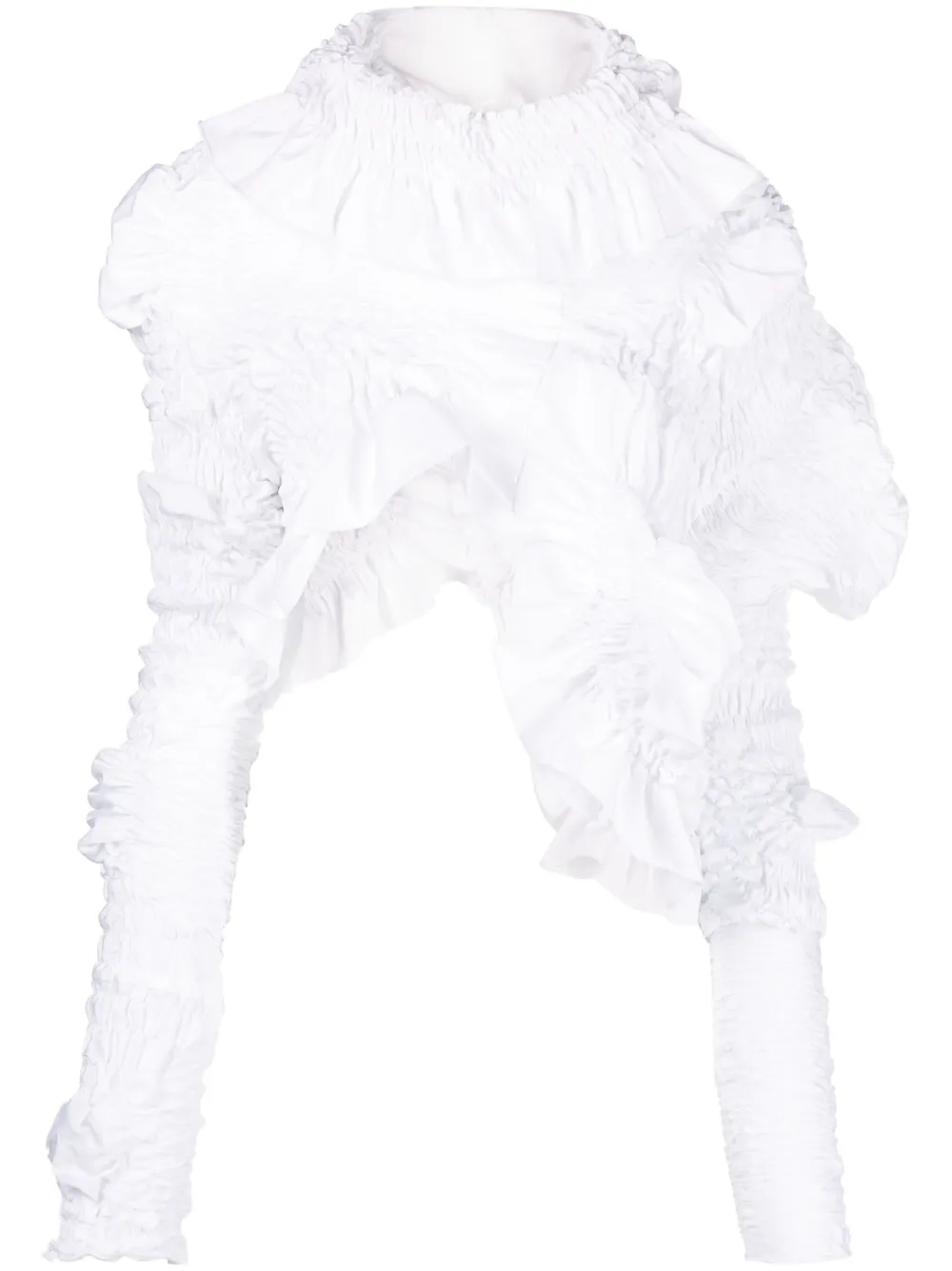 Feben Ruched Asymmetric Crop Blouse In White