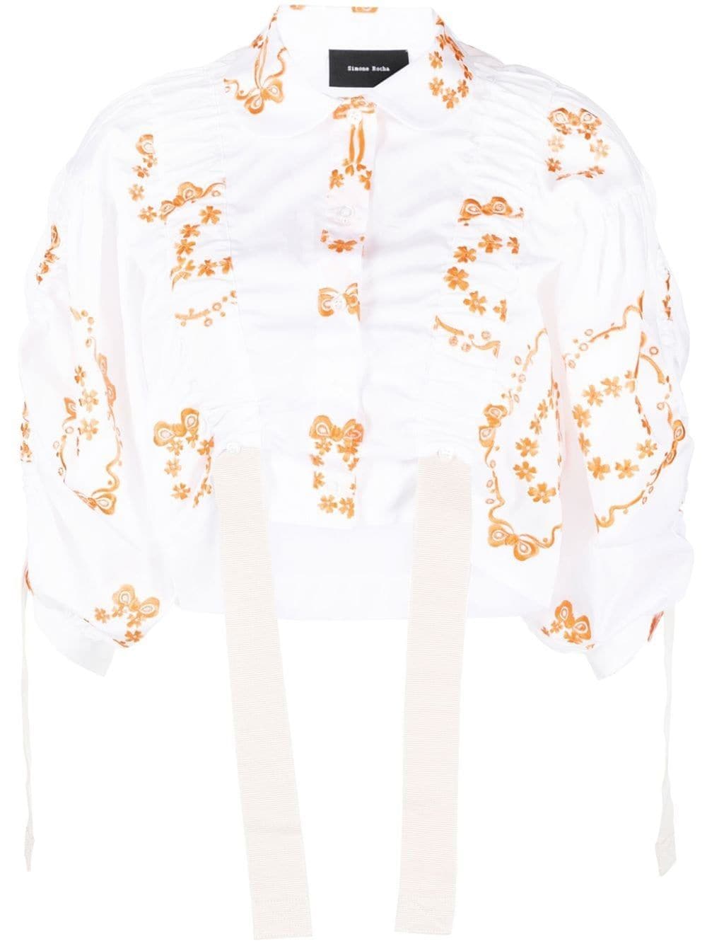 Shop Simone Rocha Bow Wreath Adjustable Cropped Blouse In White