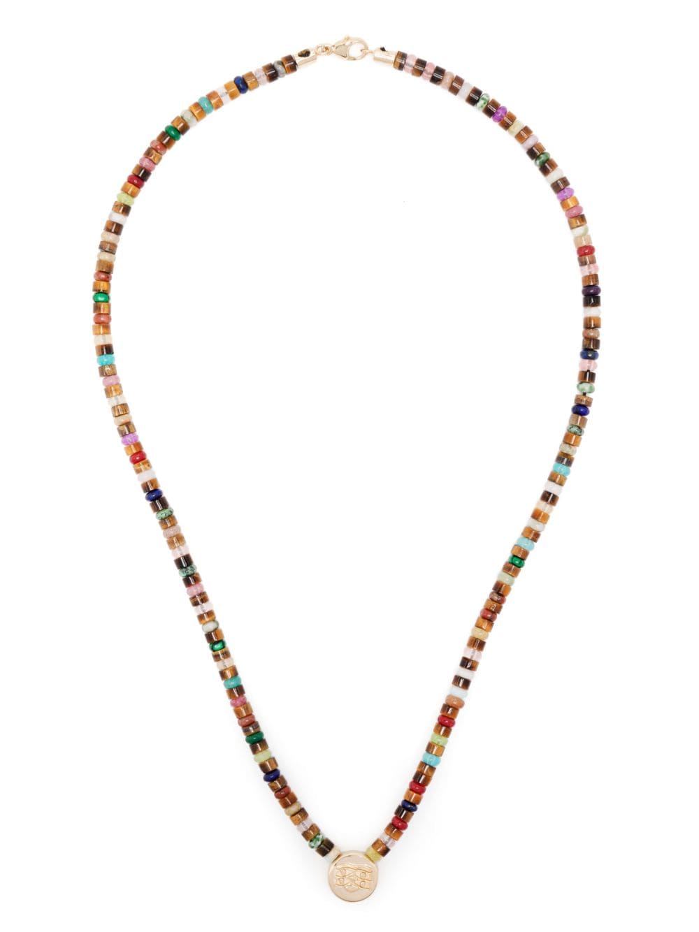 Shop Luis Morais 14kt Yellow Gold Shield Pendant Beaded Necklace In Multicolour