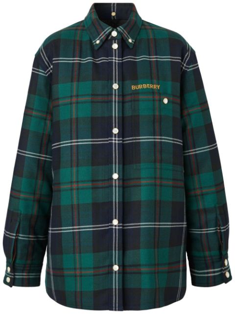 Burberry logo-embroidered check overshirt Women