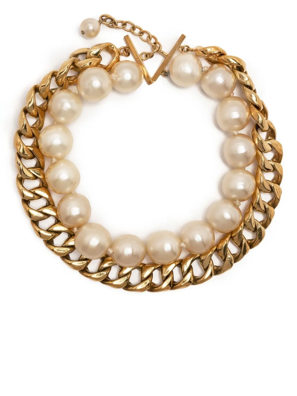 

CHANEL Pre-Owned 1993 pearl-embellished chain necklace - Gold