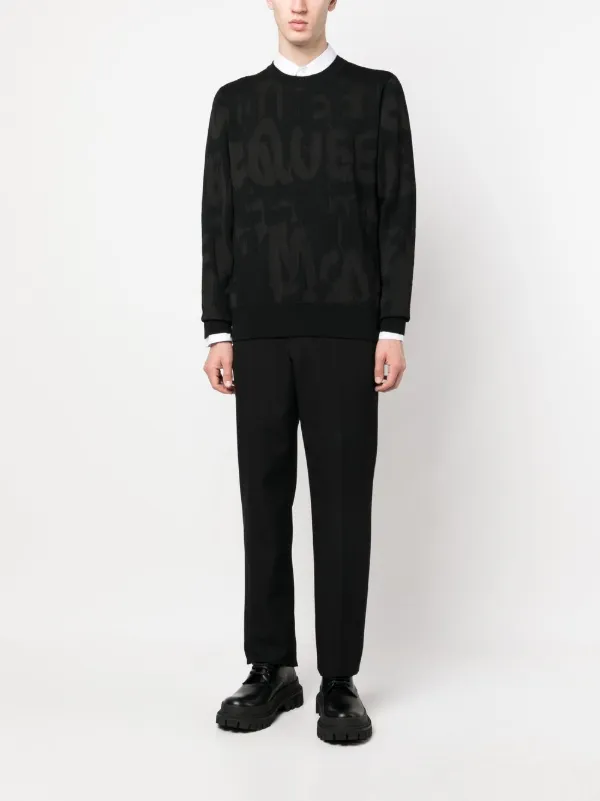 Alexander McQueen intarsia-knit Logo Sweater | Black | FARFETCH