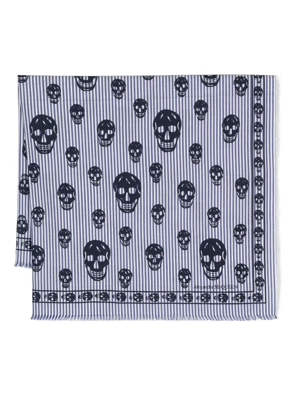 

Alexander McQueen skull print striped scarf - Blue