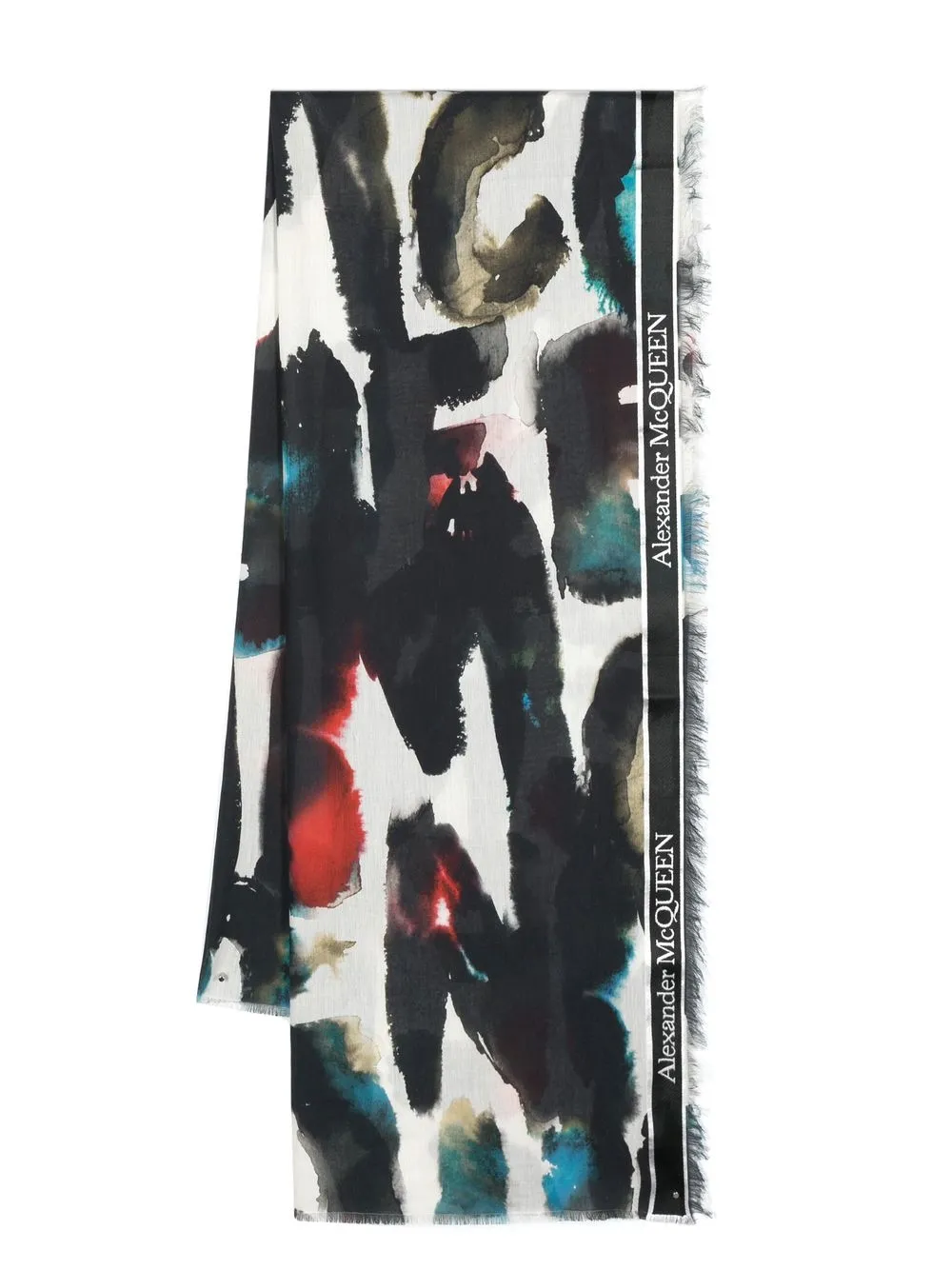 

Alexander McQueen Graffiti-print cotton-blend scarf - Blue