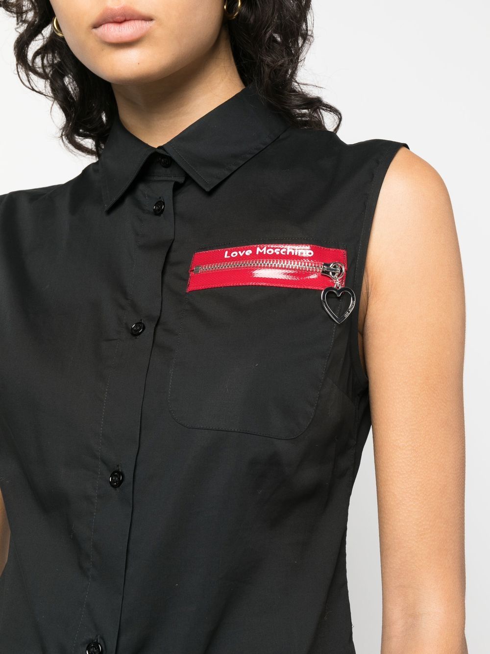 Shop Love Moschino Pocket-detail Sleeveless Shirt In Black