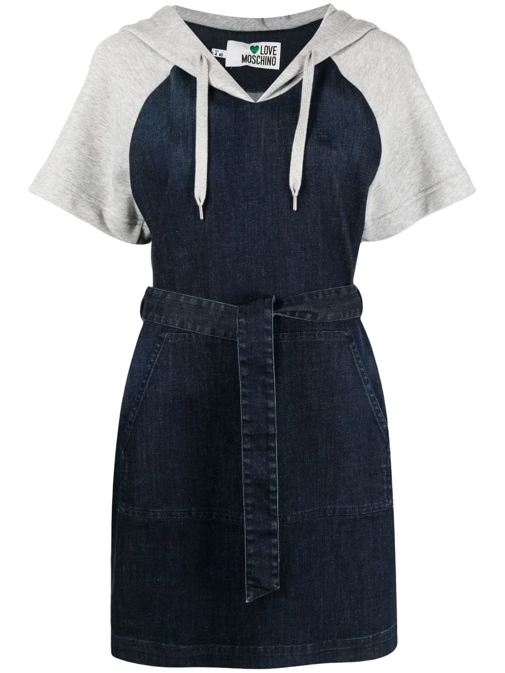 

Love Moschino hooded jersey-knit belted denim dress - Blue