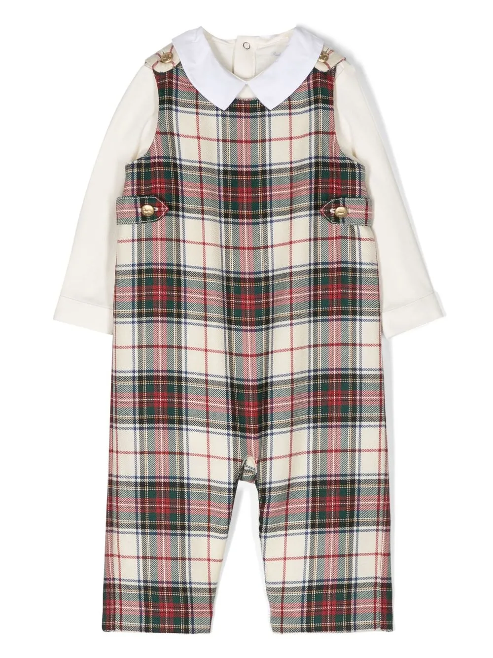 RALPH LAUREN TARTAN-CHECK DUNGAREE SET