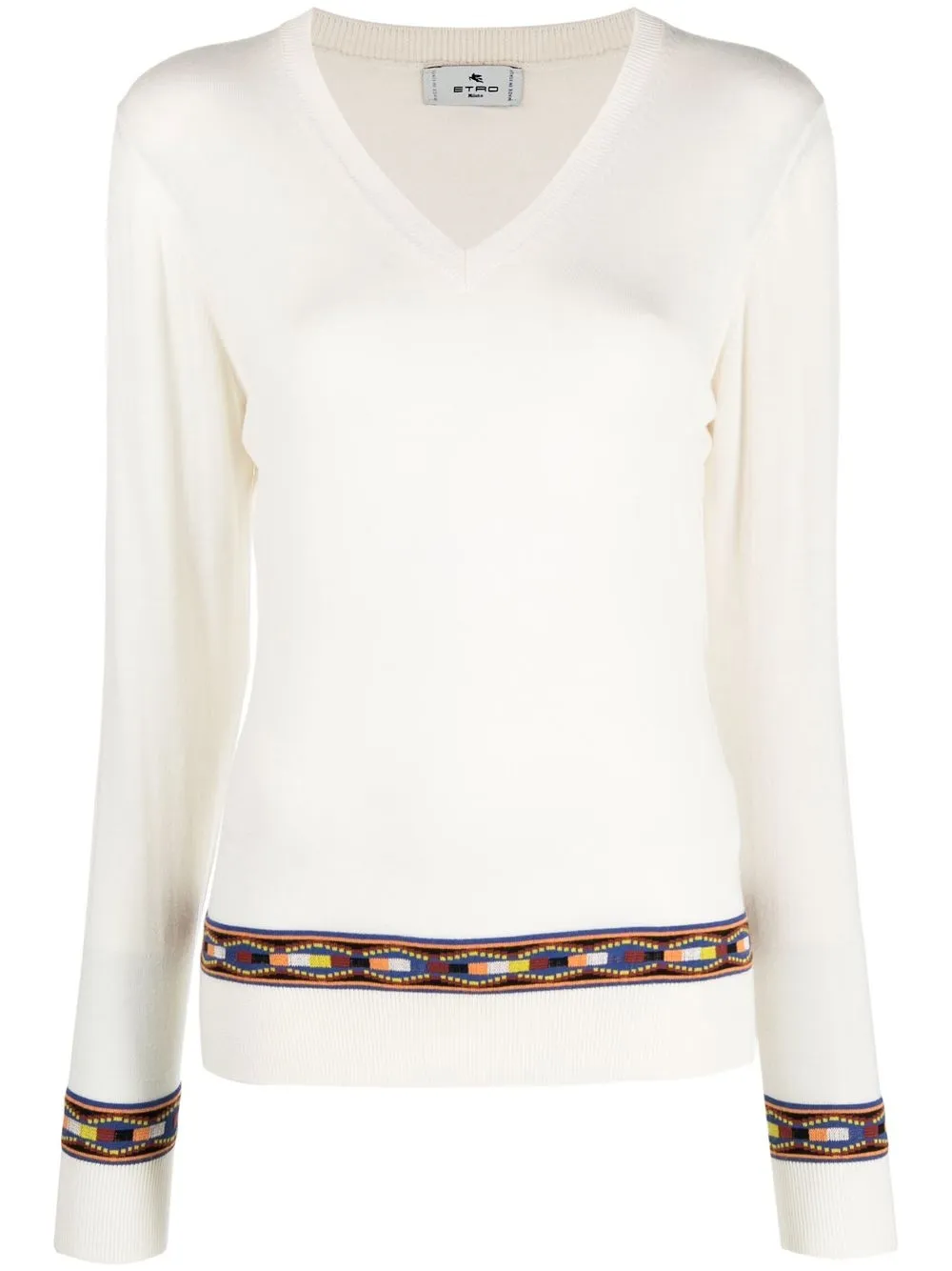 

ETRO intarsia-trim V-neck jumper - White