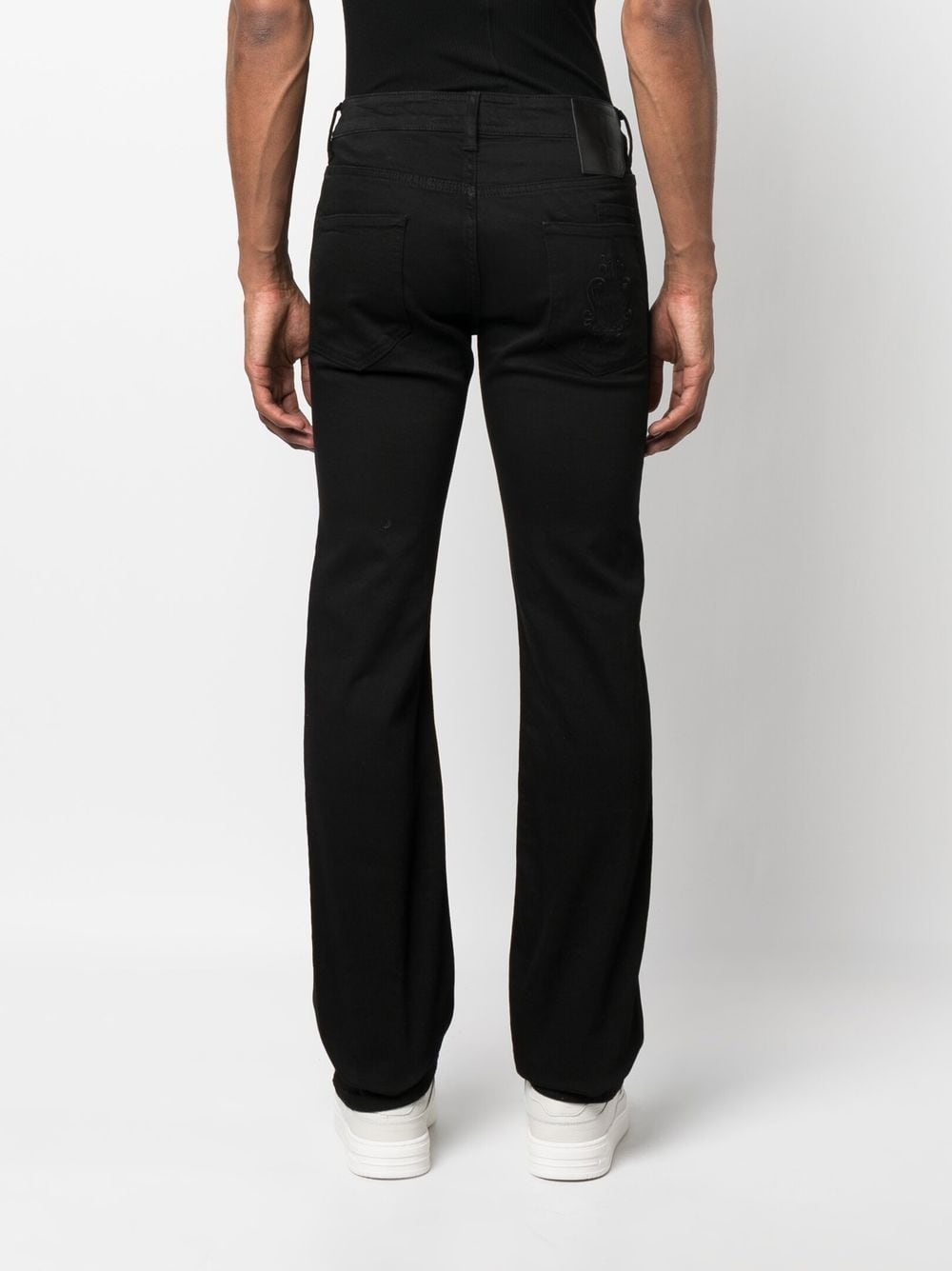 Shop Billionaire Logo-embroidered Straight-leg Jeans In Black