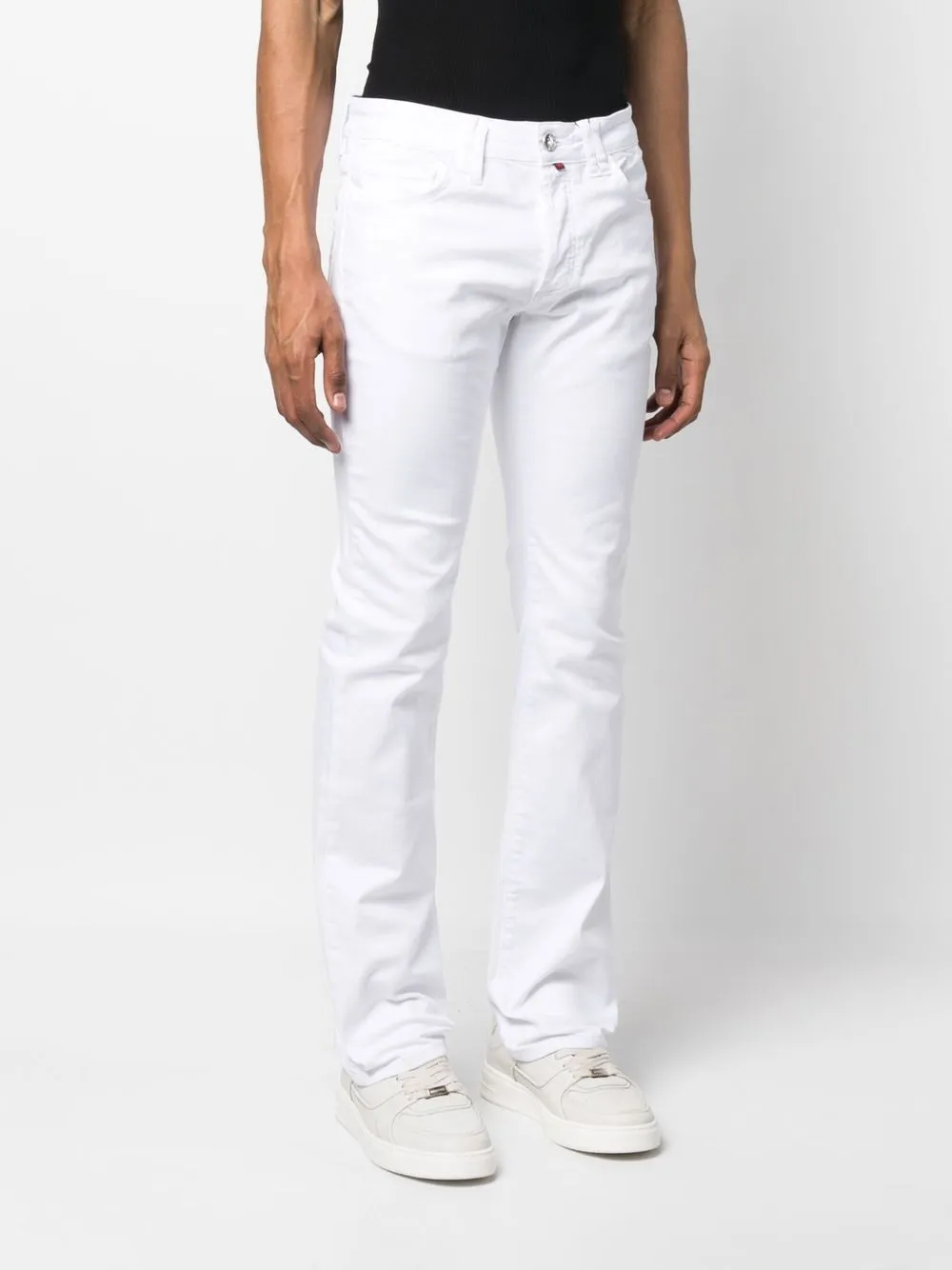 Shop Billionaire Logo-embroidered Straight-leg Jeans In White