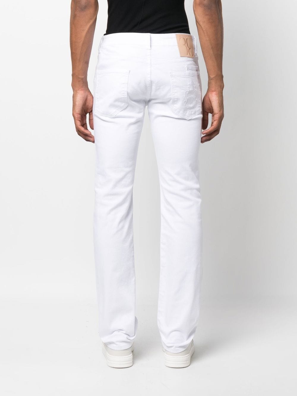 Shop Billionaire Logo-embroidered Straight-leg Jeans In White