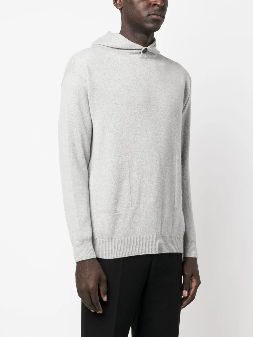 Malo Buttoned-hood Knit Sweater In Grey