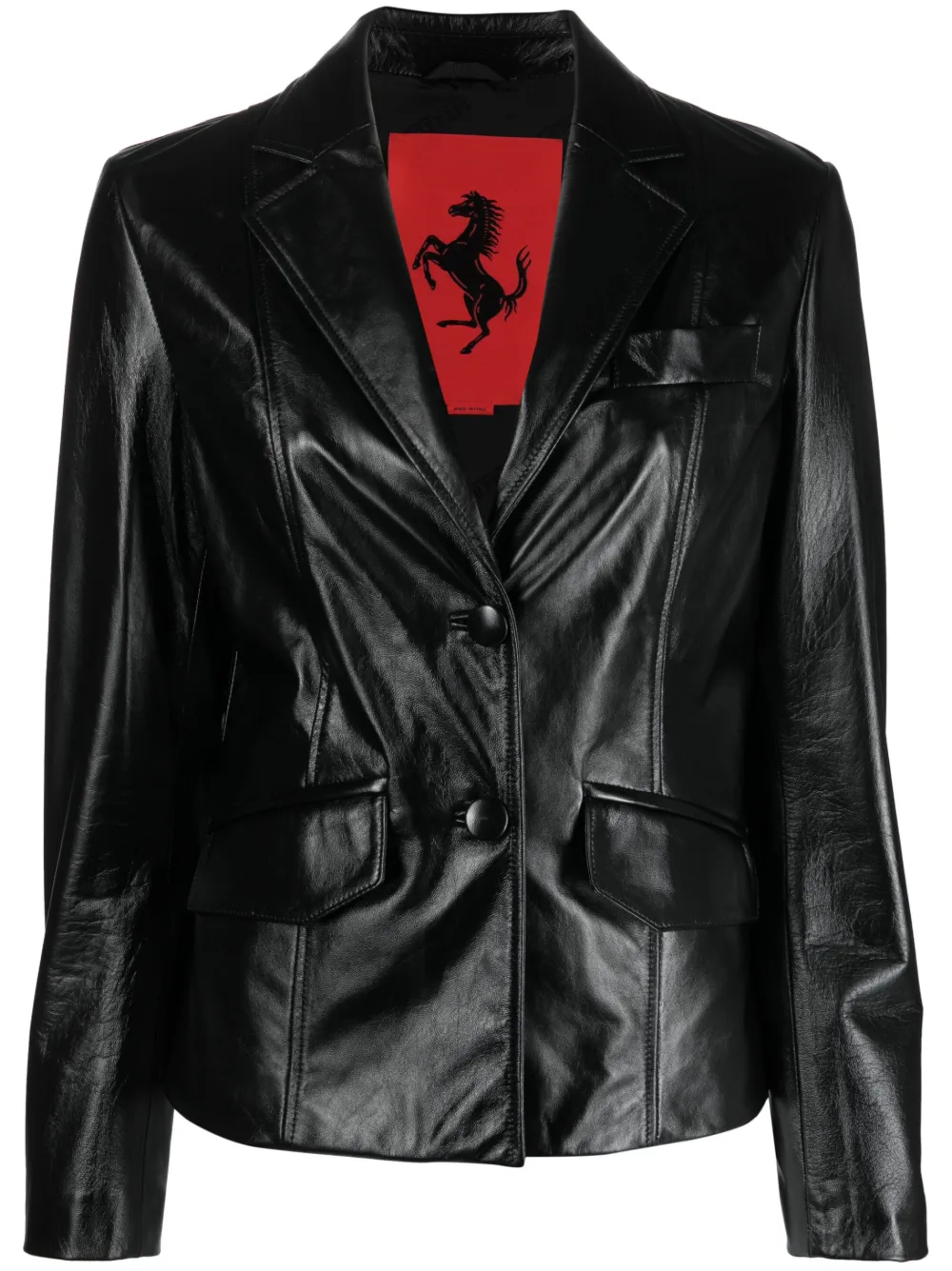 Ferrari logo-plaque leather blazer - Black