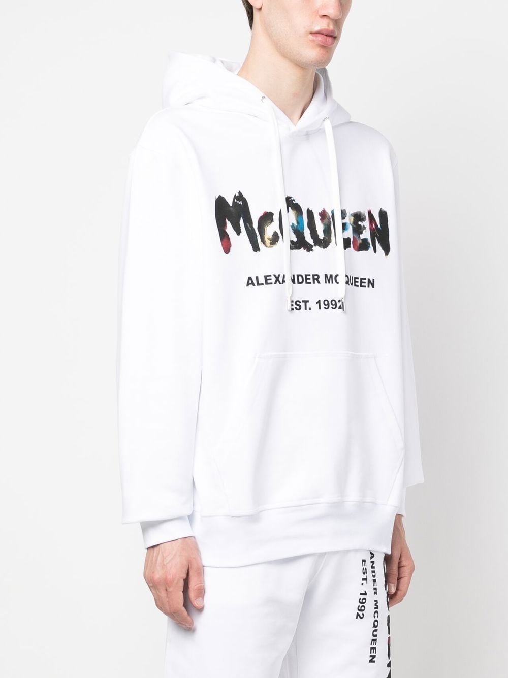 Shop Alexander Mcqueen Graffiti-print Cotton Hoodie In White
