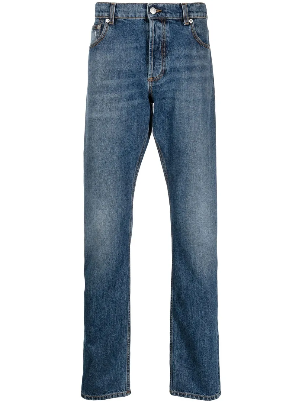 

Alexander McQueen frayed panel straight-leg jeans - Blue