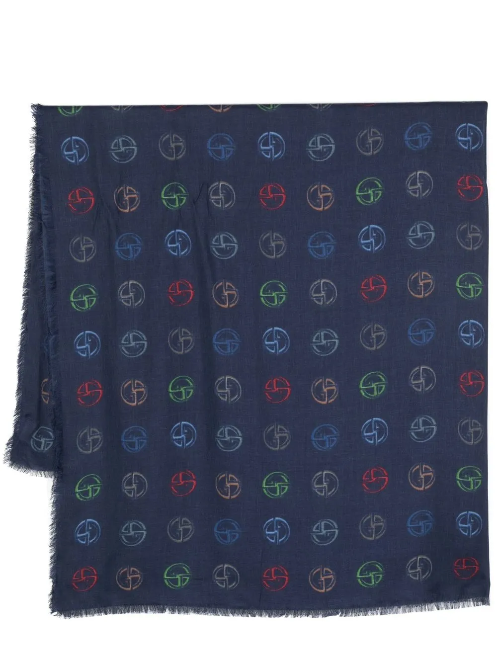 

Giorgio Armani GG-logo frayed-edge scarf - Blue