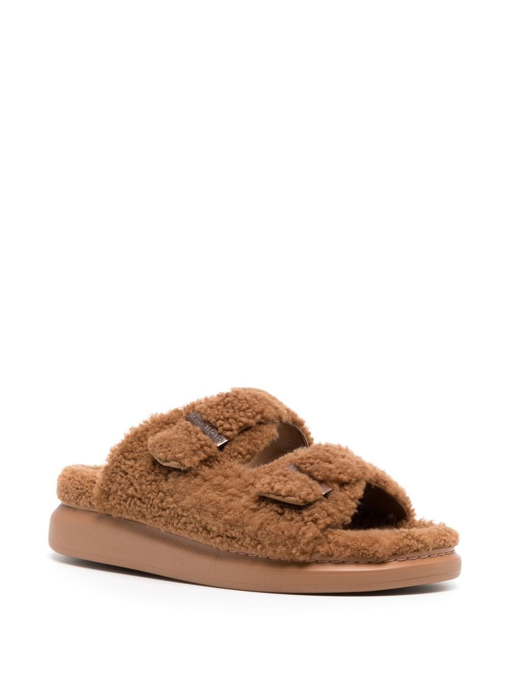 Shop Alexander Mcqueen Fleece-texture Buckle-fastening Sandals In Braun