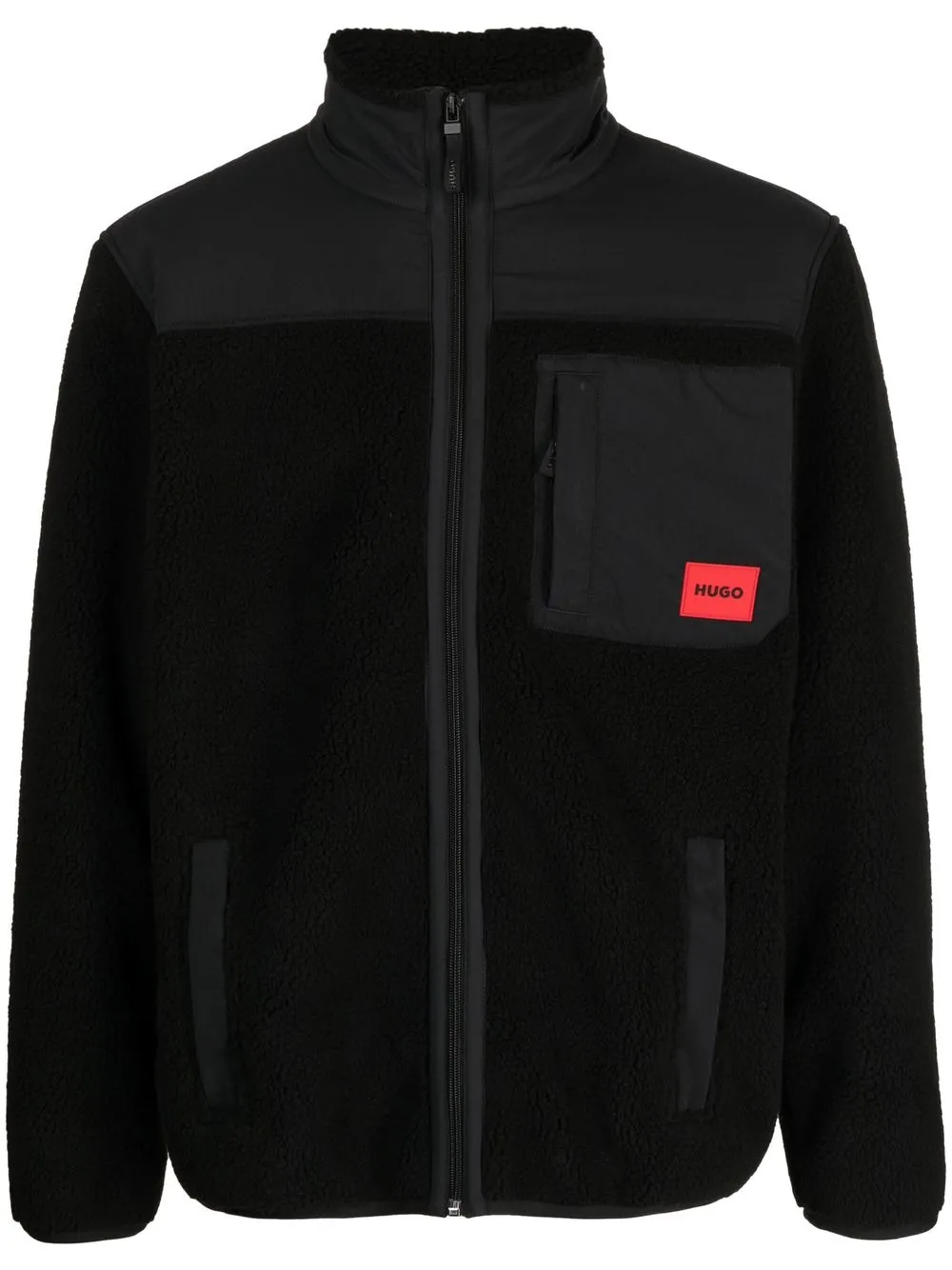 

HUGO logo-patch fleece jacket - Black