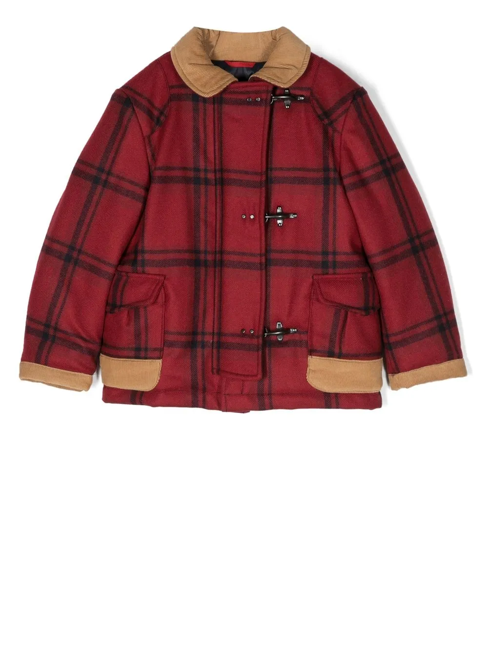 

Fay Kids check-print corduroy-detail jacket - Red