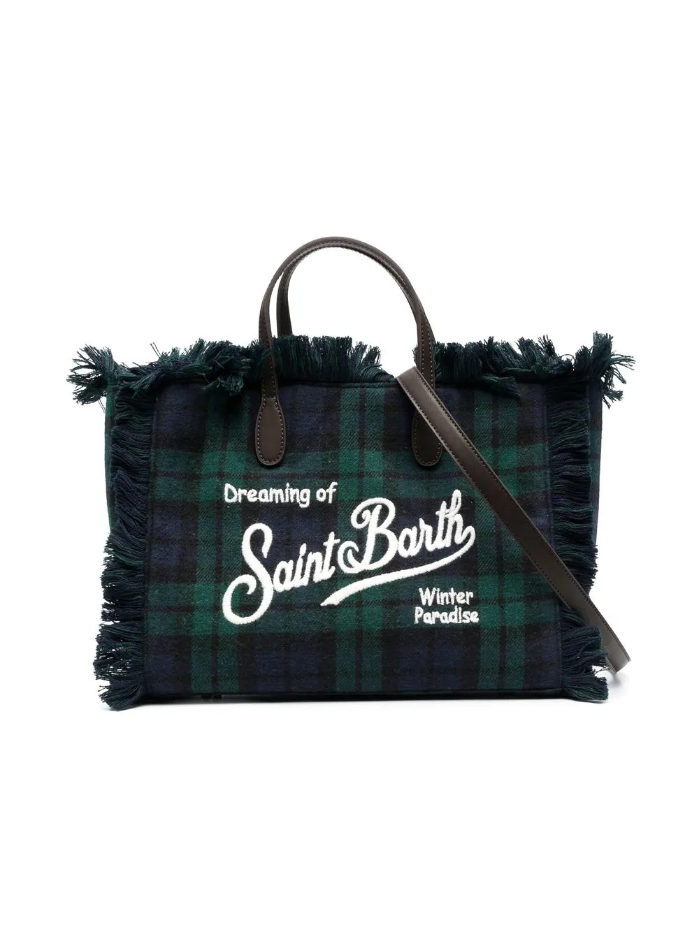 

MC2 Saint Barth Kids logo-embroidered checked tote bag - Green