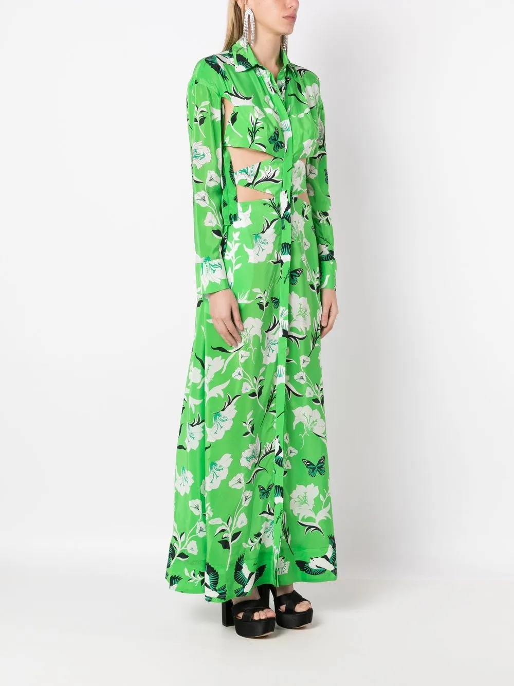 Andrea Bogosian Long Cut-out Shirt Dress In Green