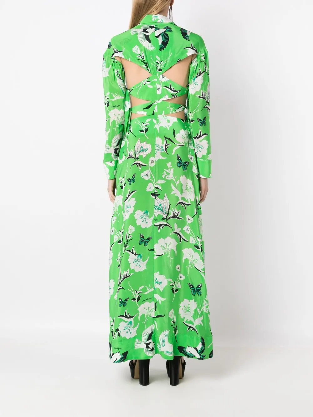 Shop Andrea Bogosian Long Cut-out Shirt Dress In Green