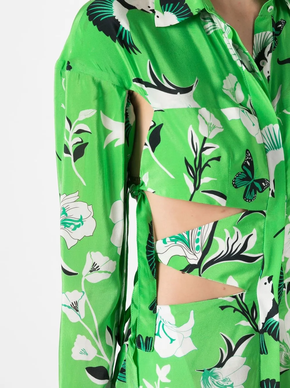 Shop Andrea Bogosian Long Cut-out Shirt Dress In Green