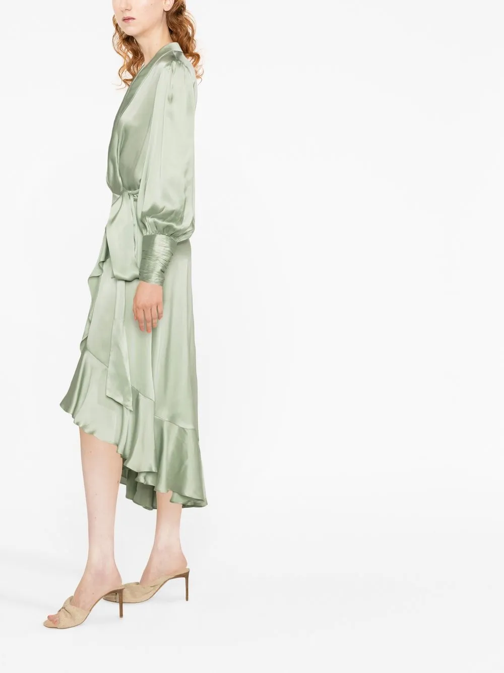 Silk Asymmetric Hem Midi Prom Dress, Bridesmaid Elegant Silk Dress, Silk Wrap With Long Sleeve, Wedding Guest Silk Dress, Special Occasions Dress Y5511