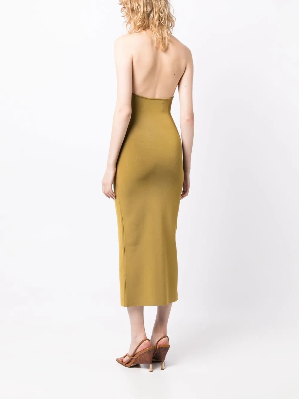 Galvan Halterneck Sleeveless Midi Dress In Yellow