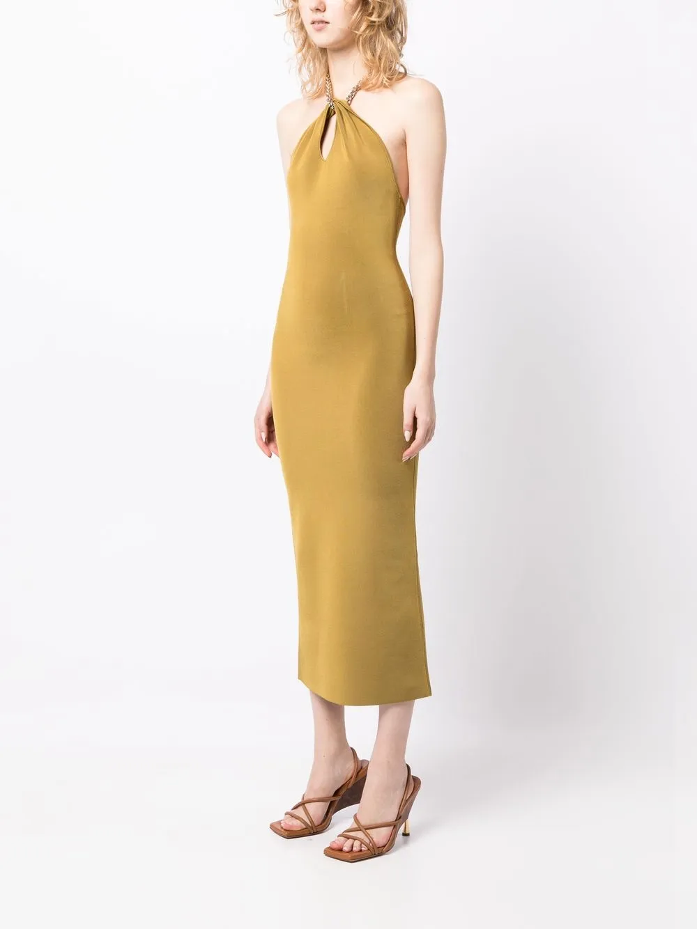 Galvan Halterneck Sleeveless Midi Dress In Yellow