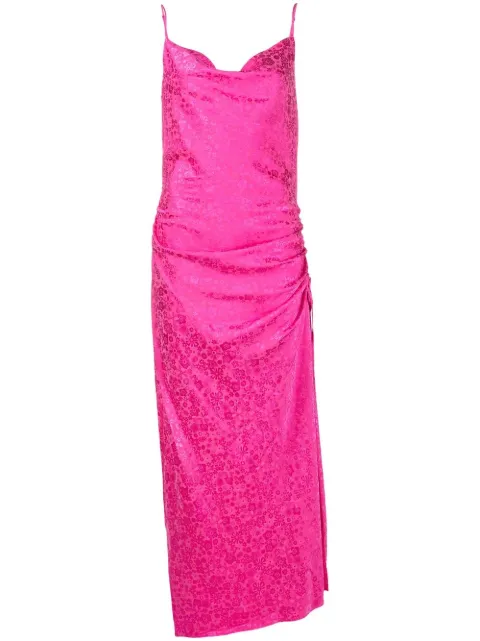 P.A.R.O.S.H. vestido largo con estampado floral y cuello desbocado