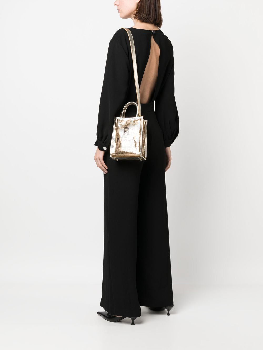 Shop Furla Logo-print Sequin Tote Bag In Gold