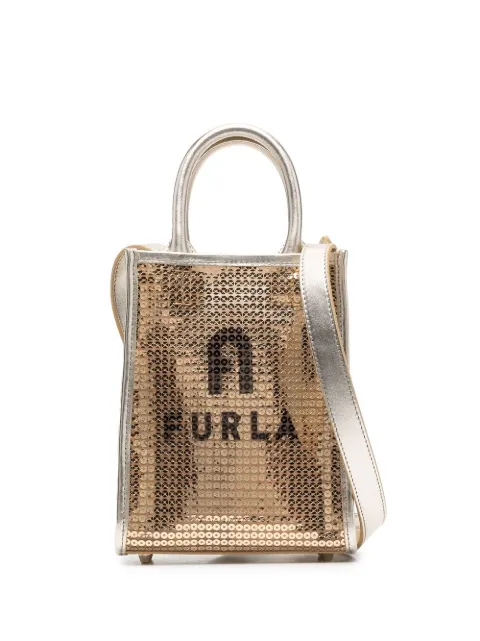 Furla logo-print sequin tote bag